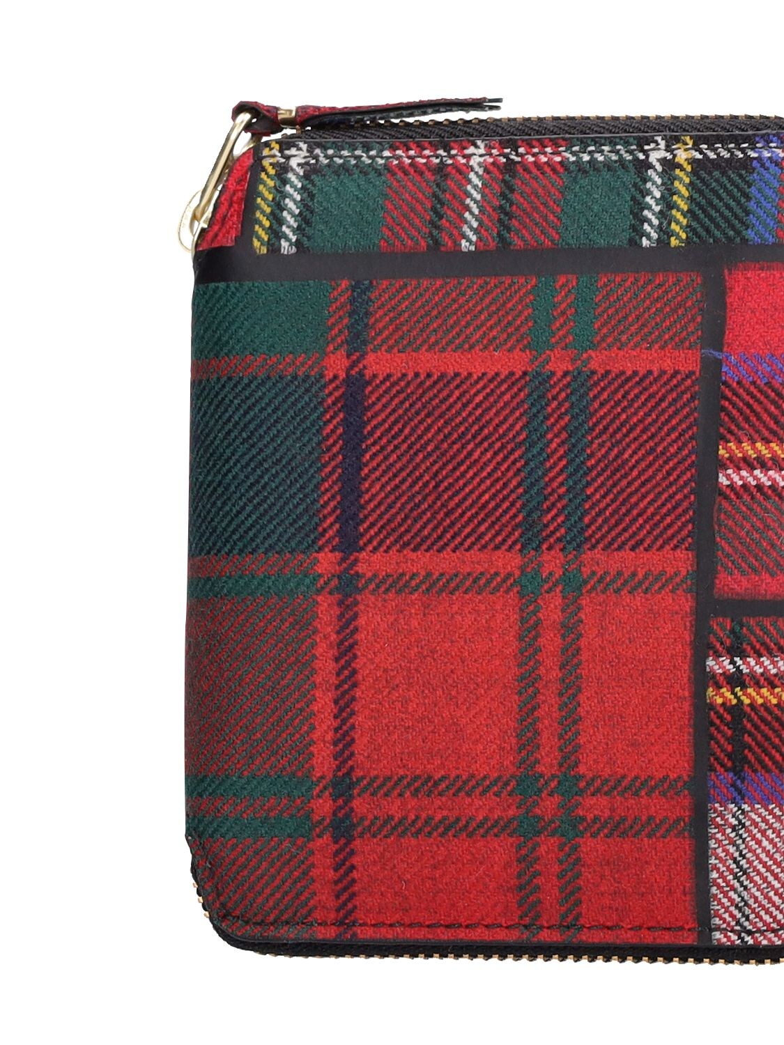 Shop Comme Des Garçons Tartan Patchwork Zip-around Wool Wallet In Red