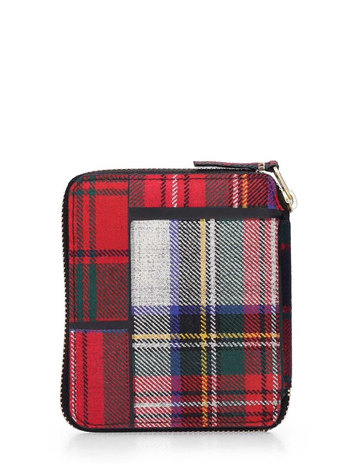 Shop Comme Des Garçons Tartan Patchwork Zip-around Wool Wallet In Red