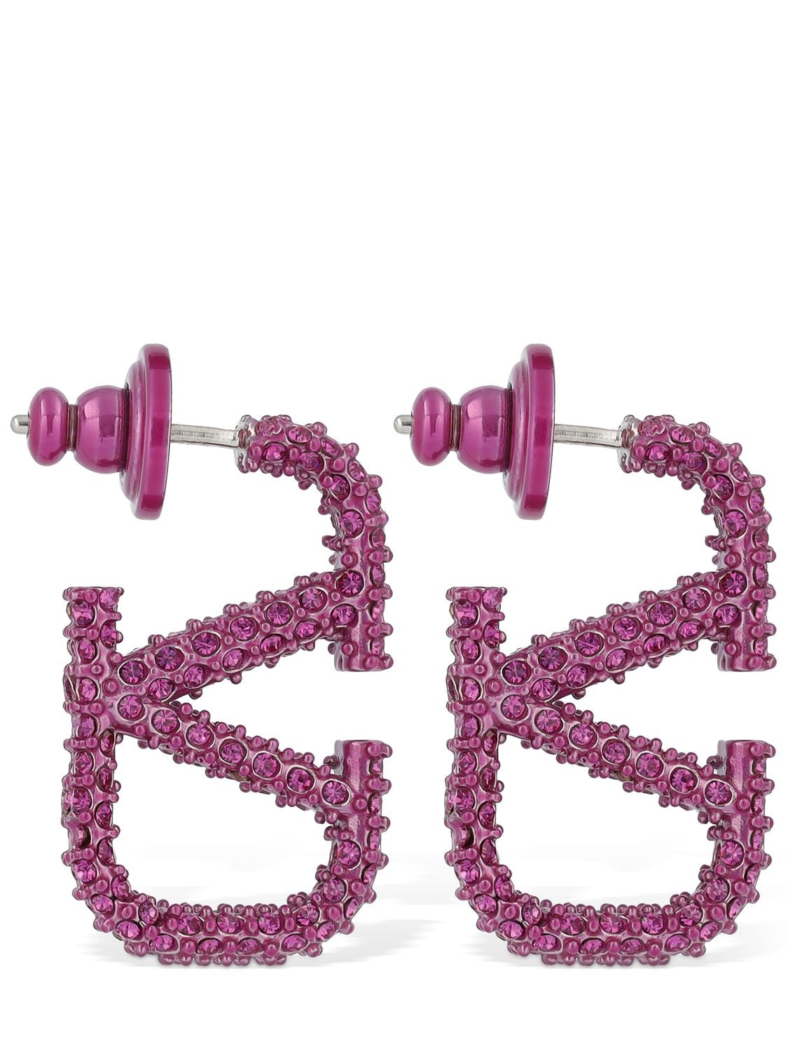 Valentino Garavani 2.5cm V Logo Signature Crystal Earrings In Pink,crystal