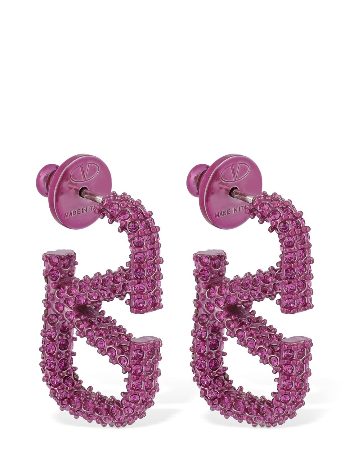 Shop Valentino 2.5cm V Logo Signature Crystal Earrings In Pink,crystal
