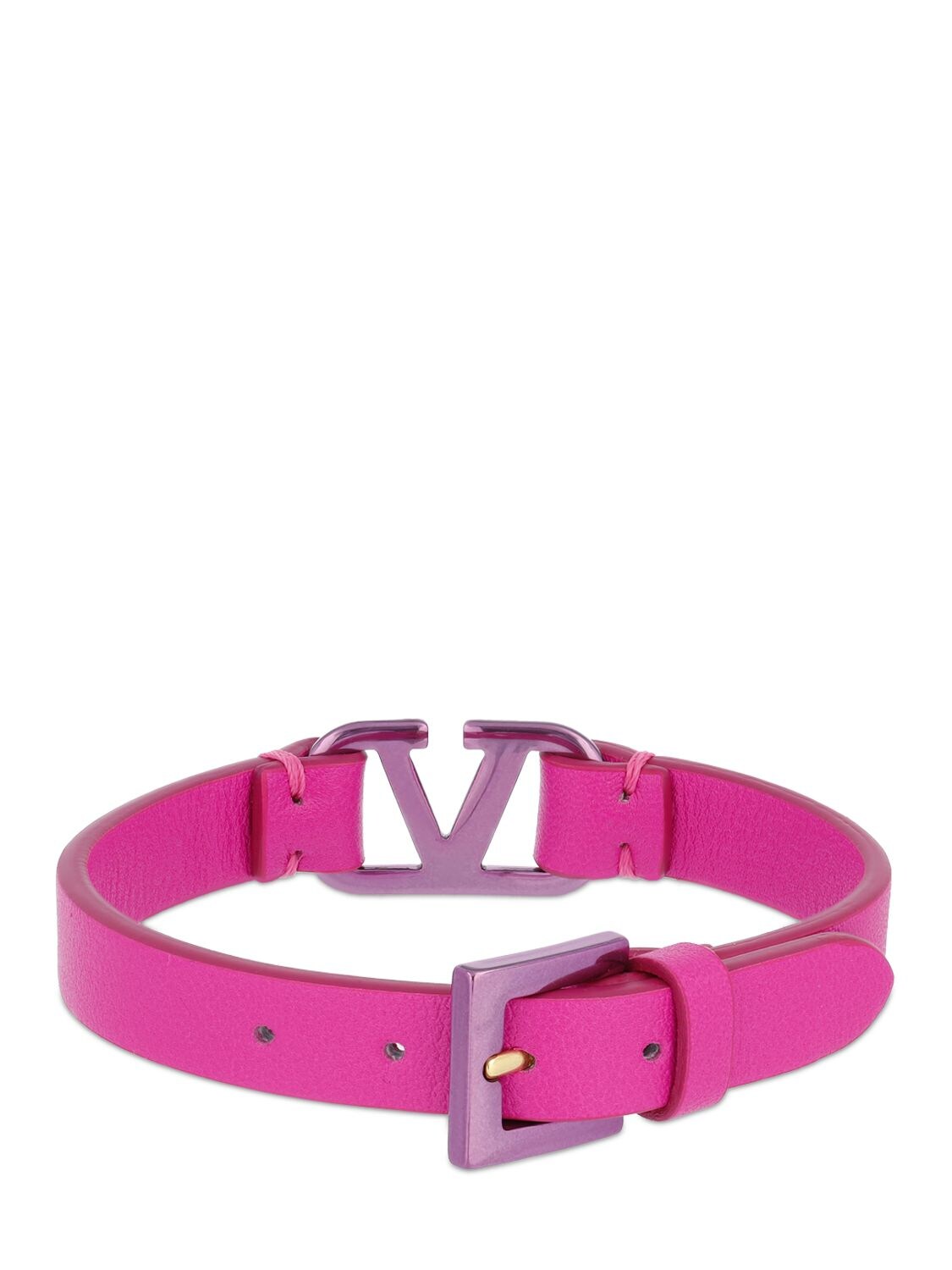 Shop Valentino V Logo Leather Belt Bracelet In Pink
