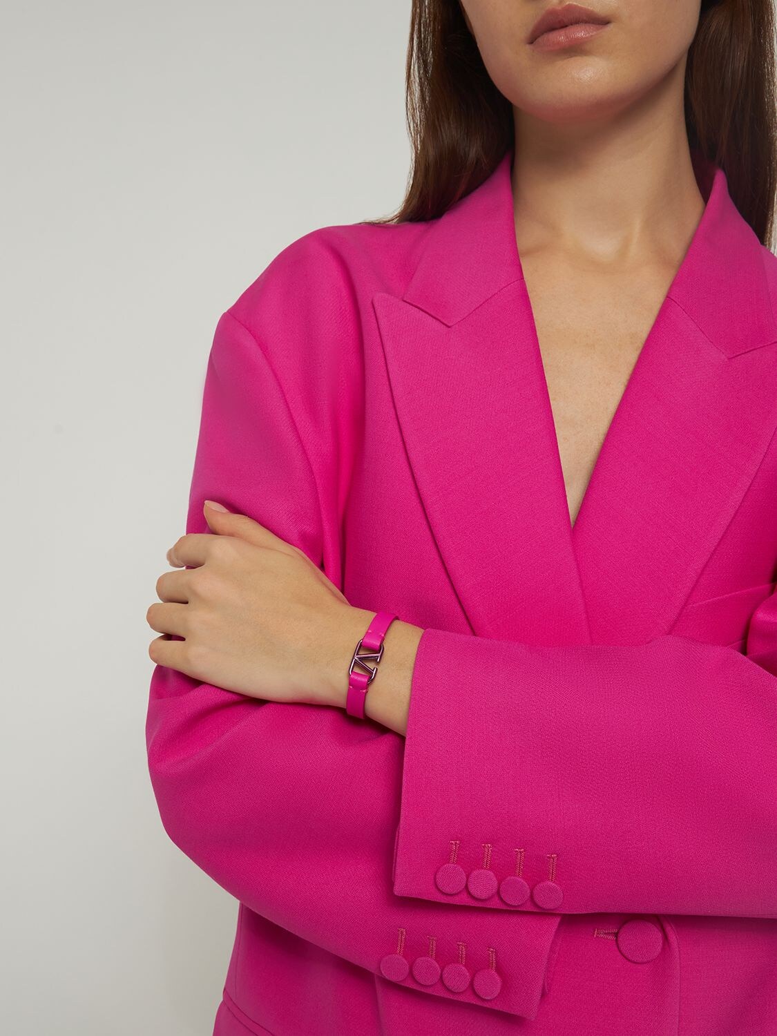 Shop Valentino V Logo Leather Belt Bracelet In Pink