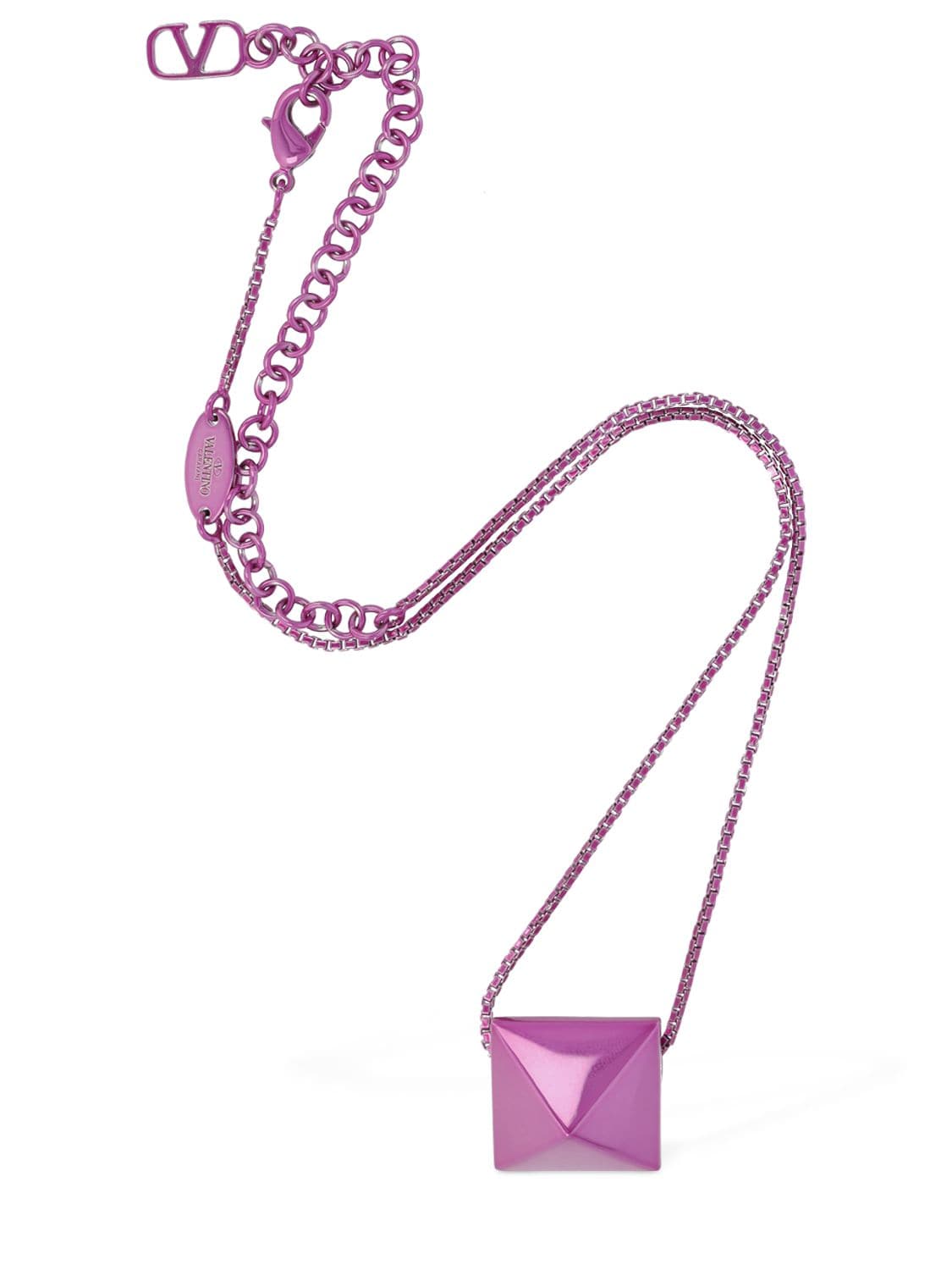 Shop Valentino Rockstud Charm Necklace In Pink