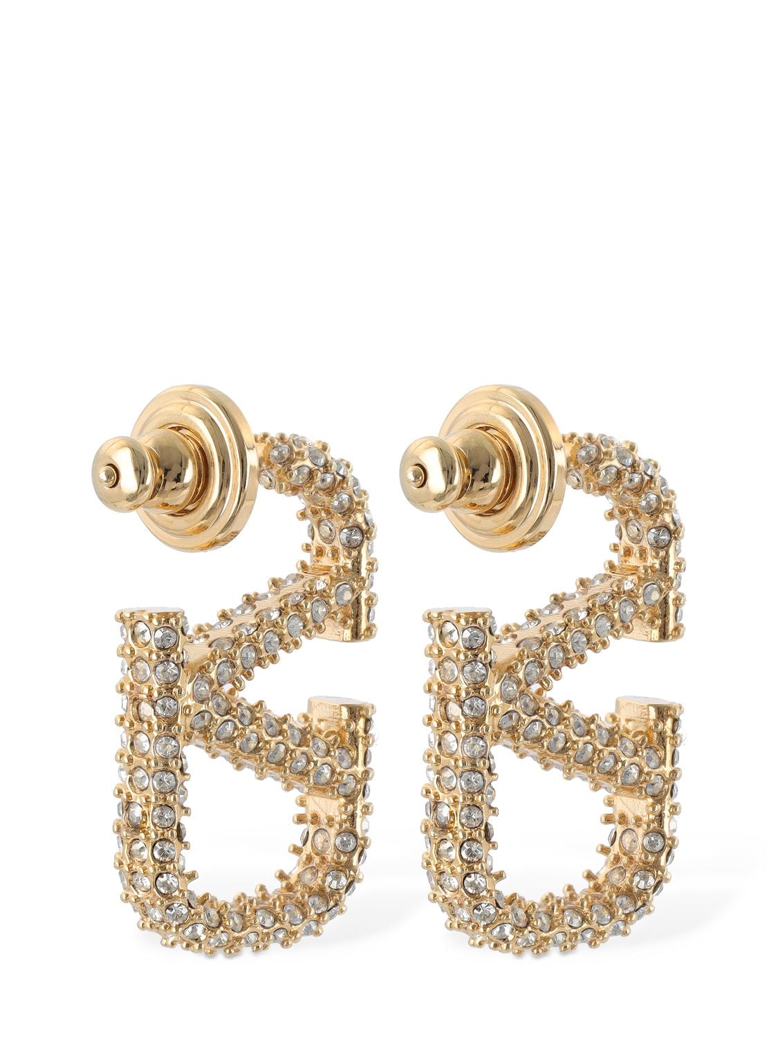 Shop Valentino 2.5cm Crystal V Logo Signature Earrings In Gold,crystal