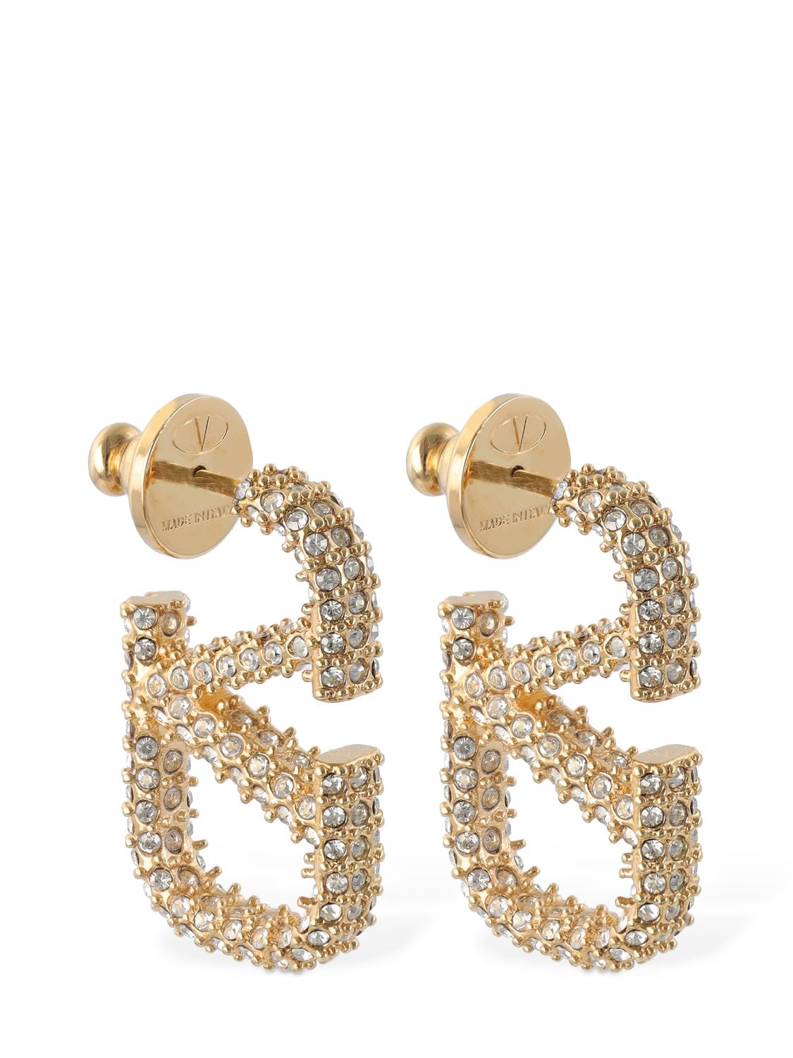 Valentino Garavani 2.5cm Crystal V Logo Signature Earrings In Gold,crystal