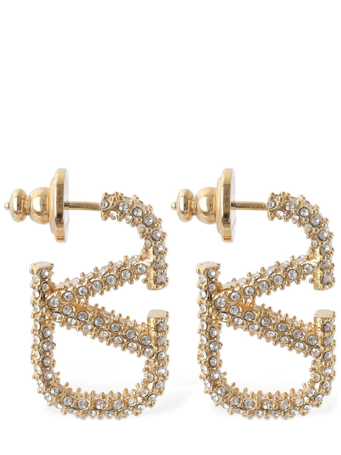 Shop Valentino 2.5cm Crystal V Logo Signature Earrings In Gold,crystal