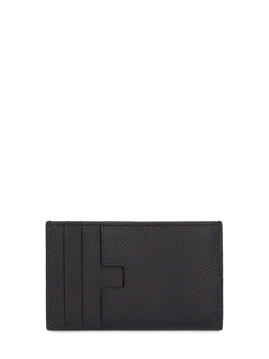 Shop Tom Ford Grained Leather Zip Card Holder In Black