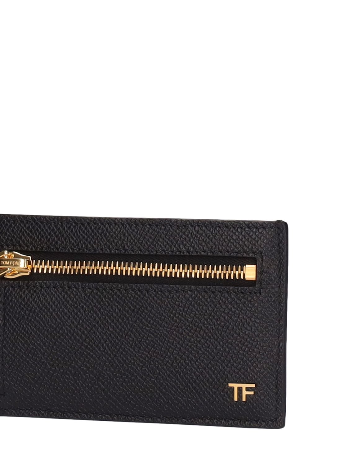 Shop Tom Ford Grained Leather Zip Card Holder In Black
