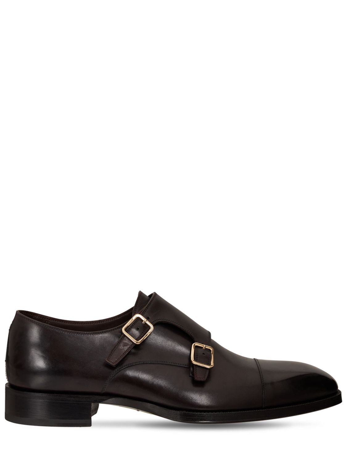 TOM FORD BURNISHED LEATHER MONK STRAP SHOES