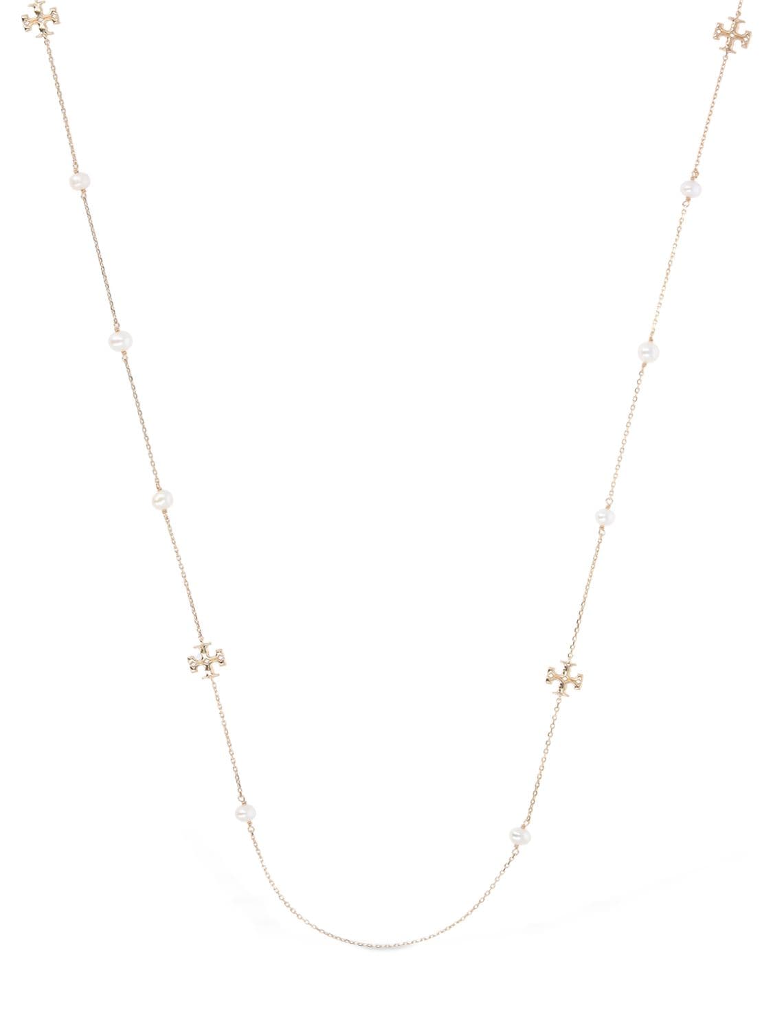 Shop Tory Burch Kira Pearl Delicate Long Necklace In Gold,white