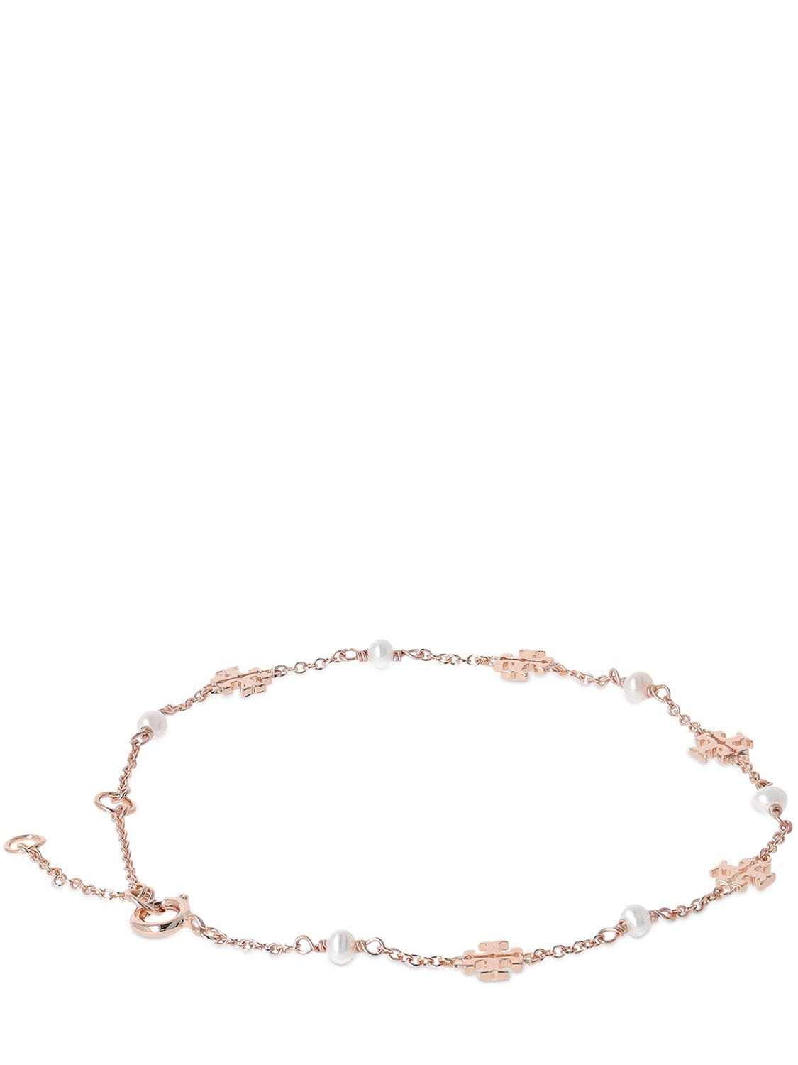 Shop Tory Burch Kira Pearl Delicate Chain Bracelet In Gold,white