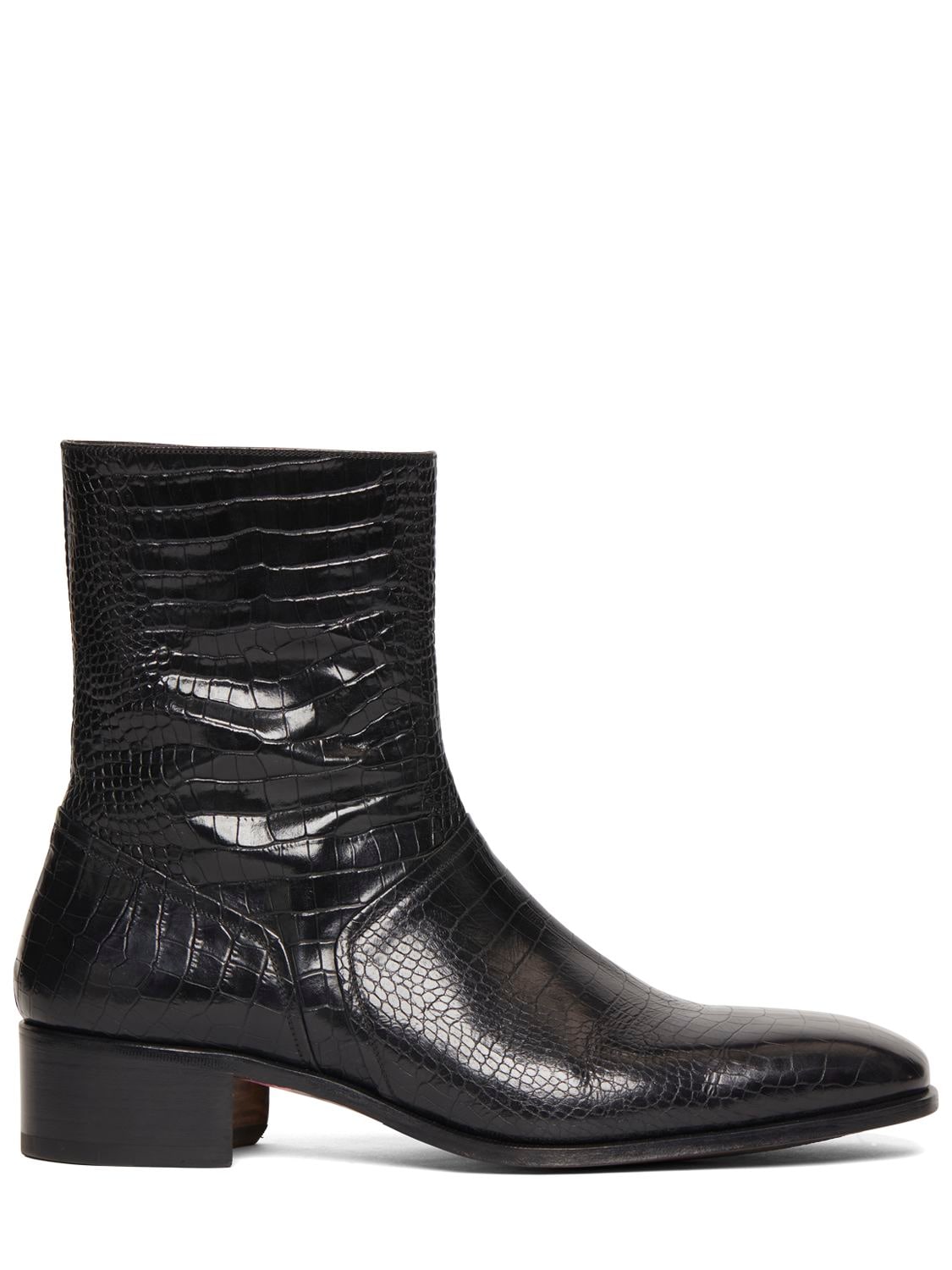 TOM FORD CROC EMBOSSED LEATHER ANKLE BOOTS