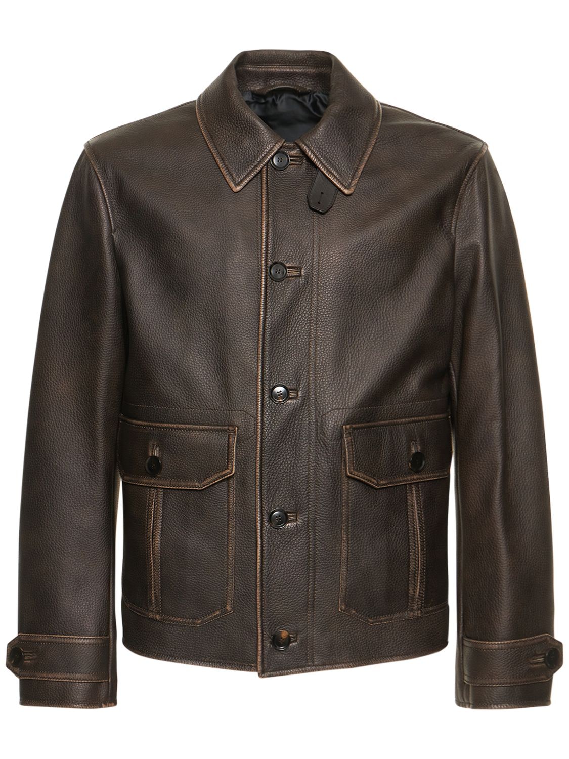Brioni Leather Jacket In Beige Brown | ModeSens