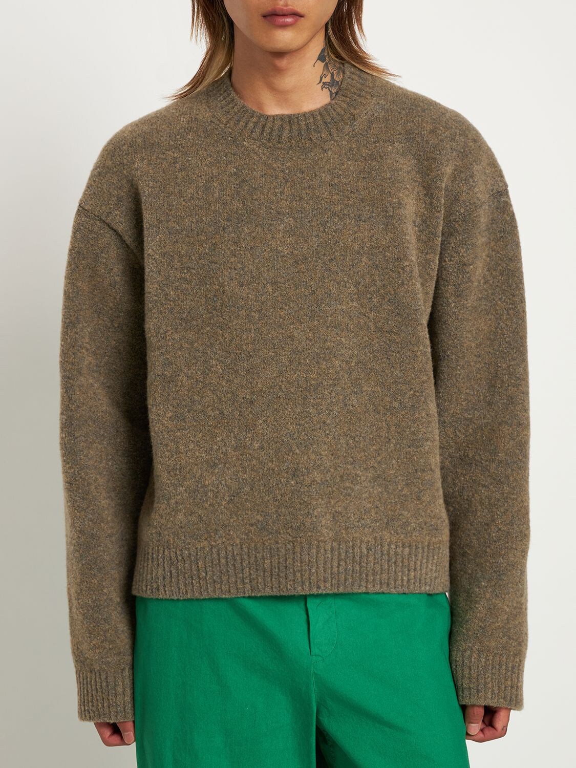 Nanushka Loki Compact Boucle Crew Neck Sweater Moss