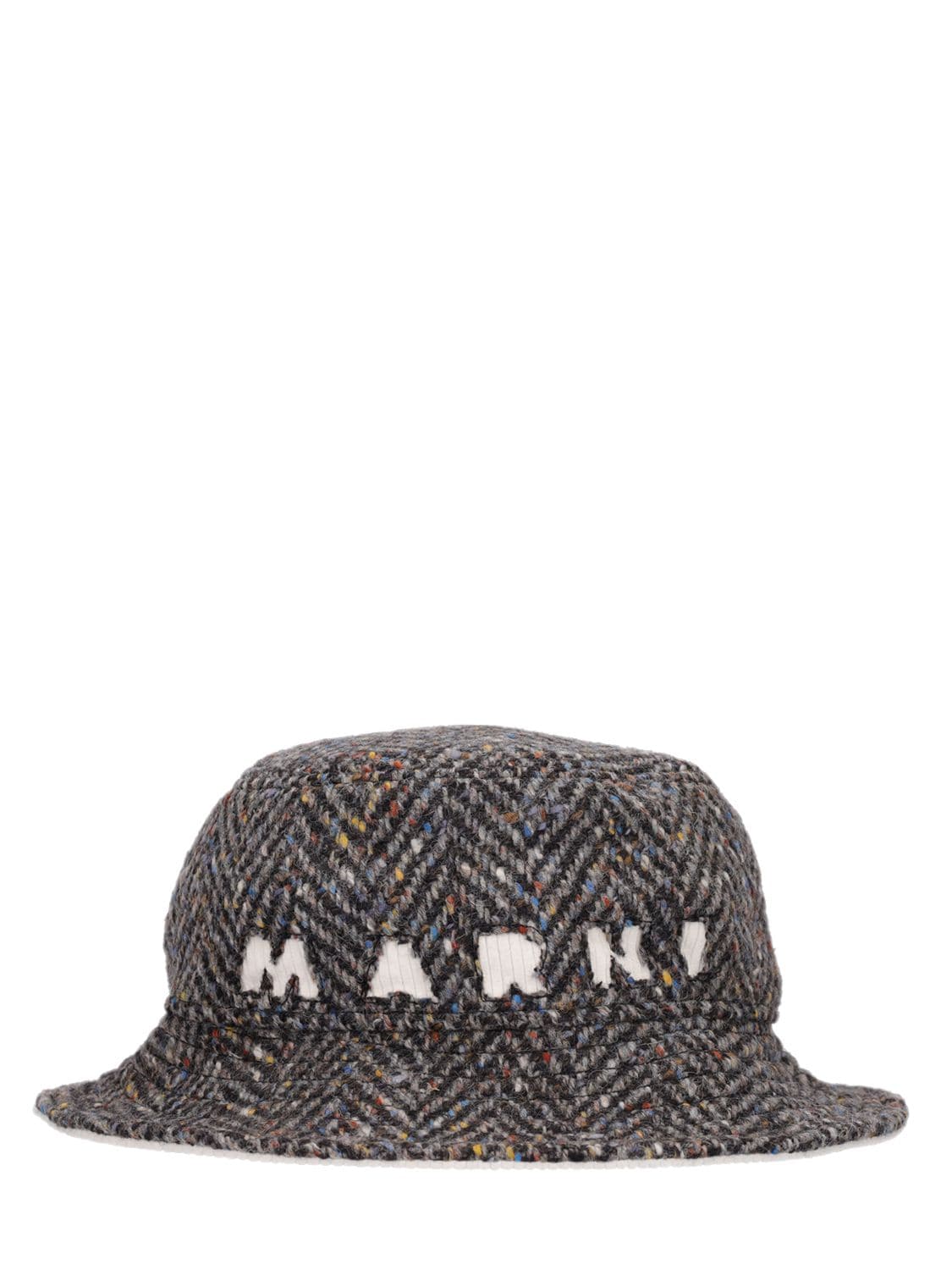 Marni Speckled Wool Logo Bucket Hat In Grey
