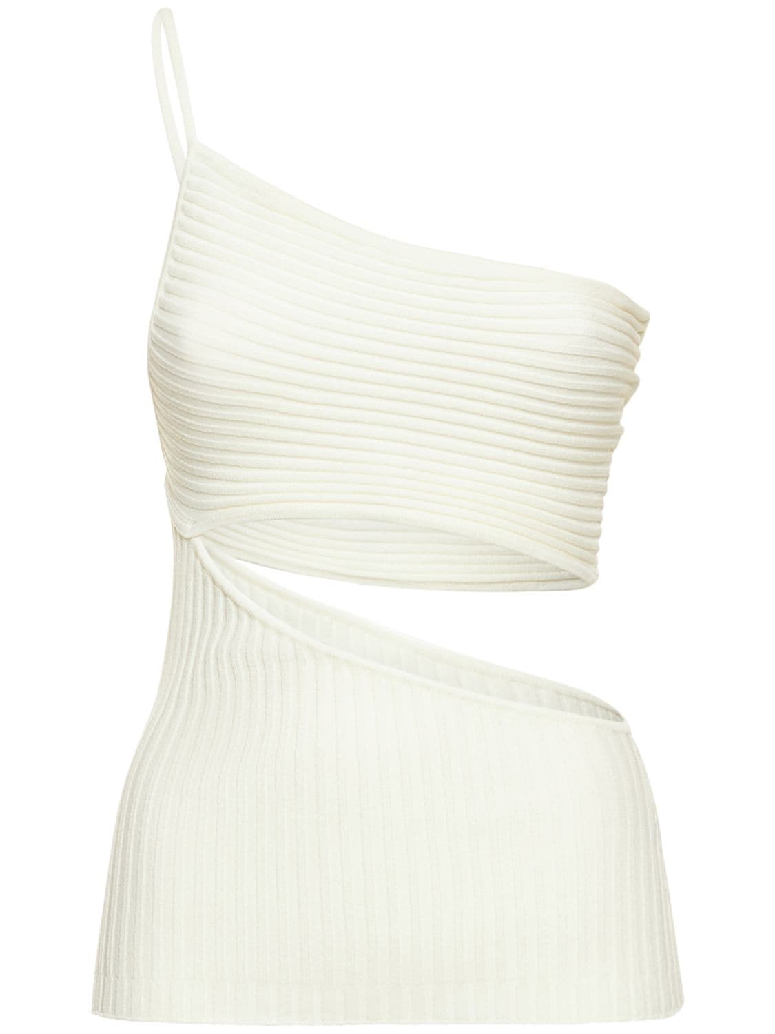 Shop Andreädamo Ribbed Knit Viscose Mono Shoulder Top In Ivory