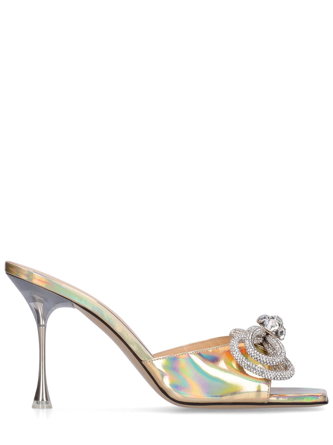 MACH & MACH 95mm Double Bow Iridescent Leather Mules