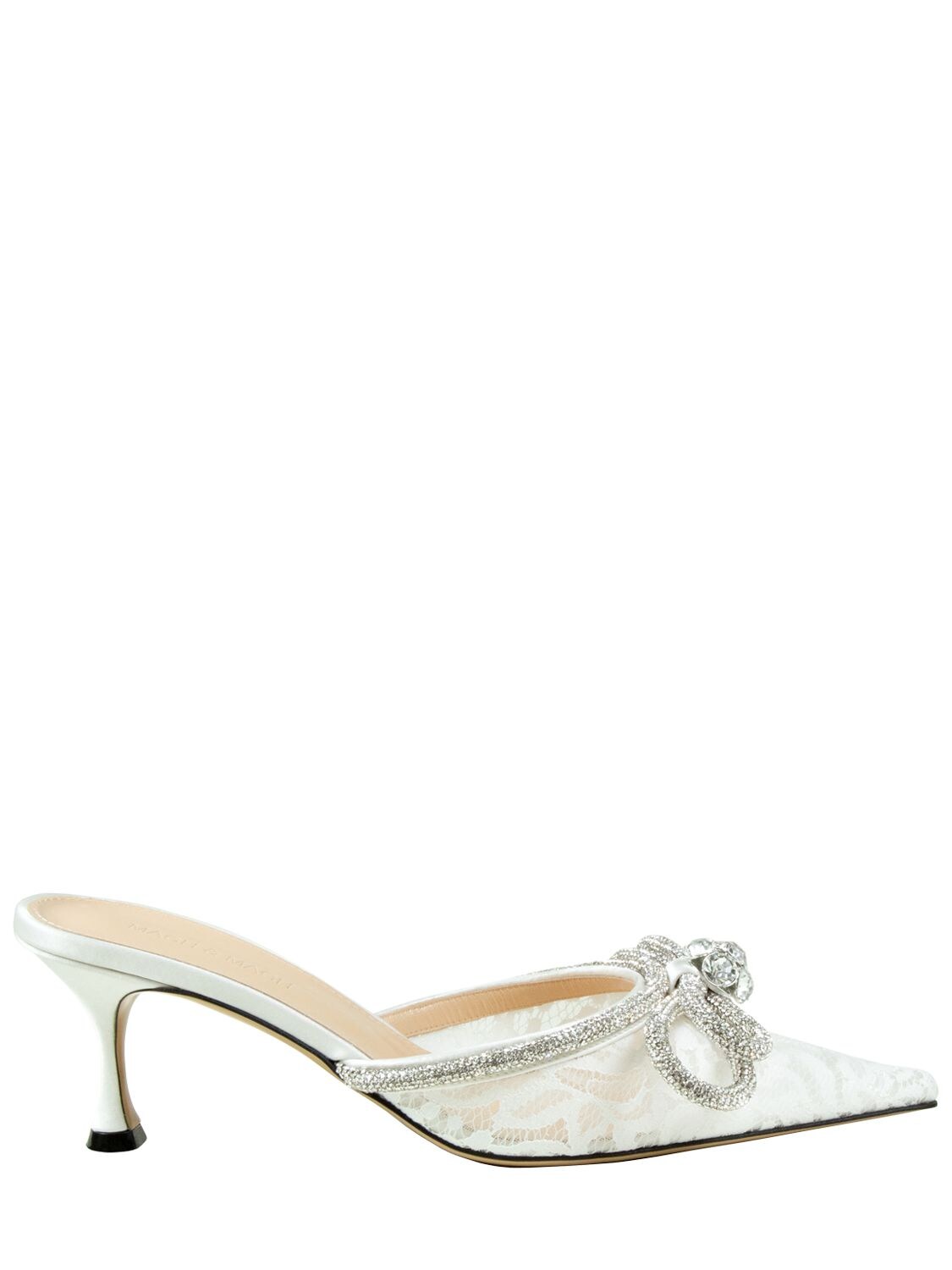 Mach & Mach 65mm Double Bow Lace Mules In White | ModeSens