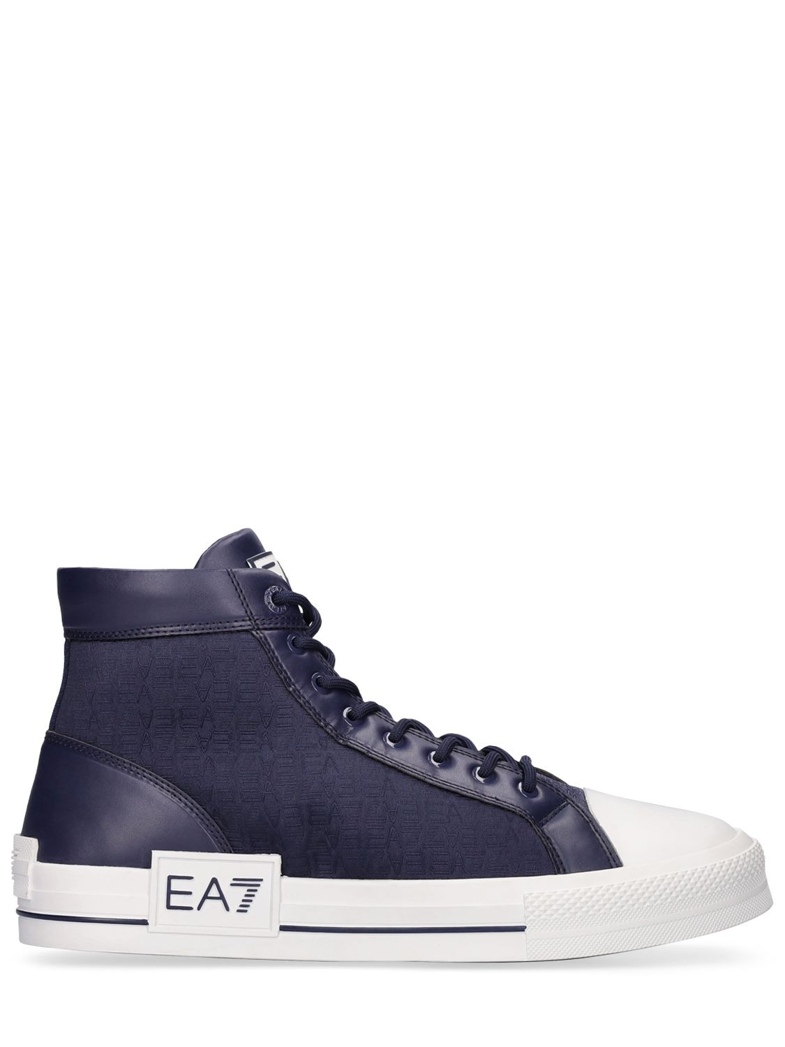 Ea7 Vulcanized Poly High Top Sneakers In Blue,white