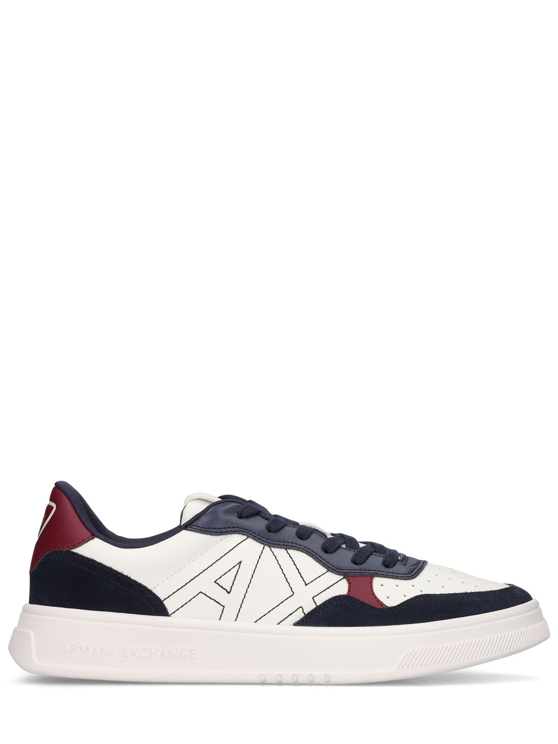Armani Exchange Logo Leather Low Top Sneakers In White,blue