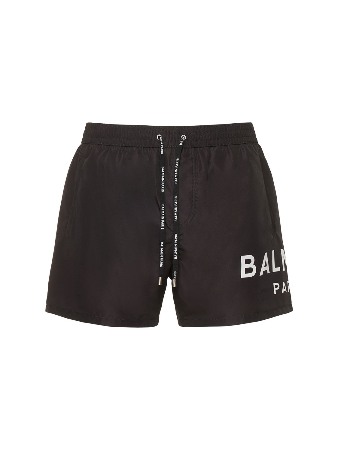 Balmain Underwear Logo Printed Stretch Nylon Swim Shorts In Black,white