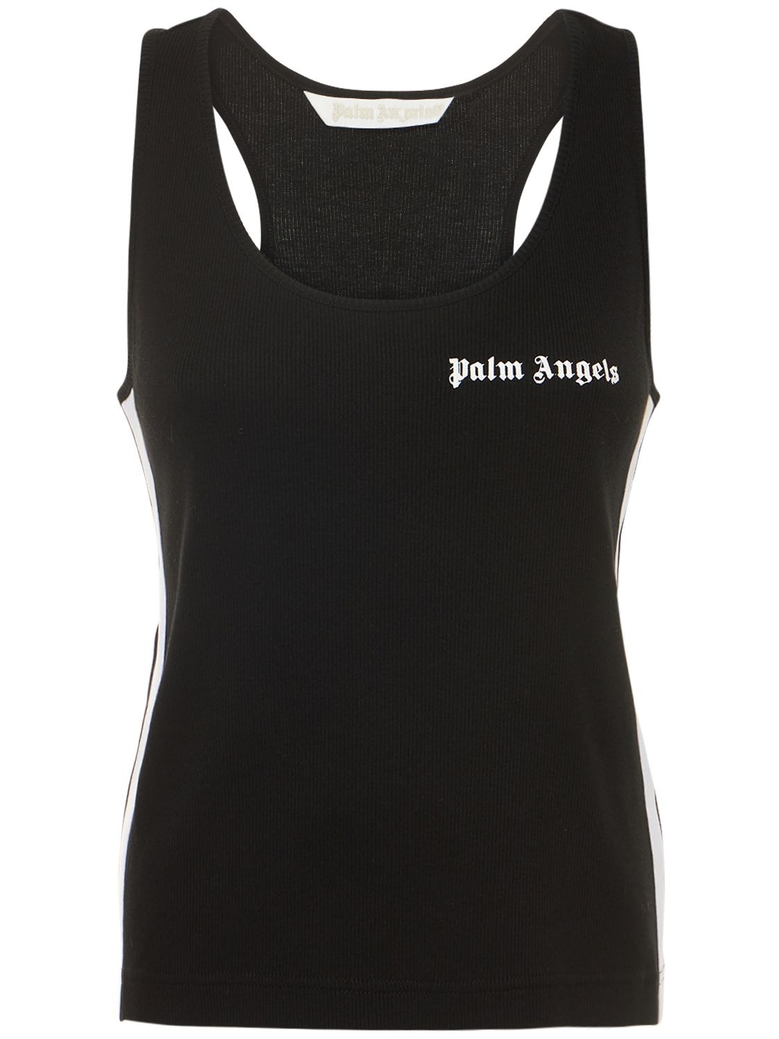 Shop Palm Angels Classic Logo Cotton Jersey Tank Top In Black