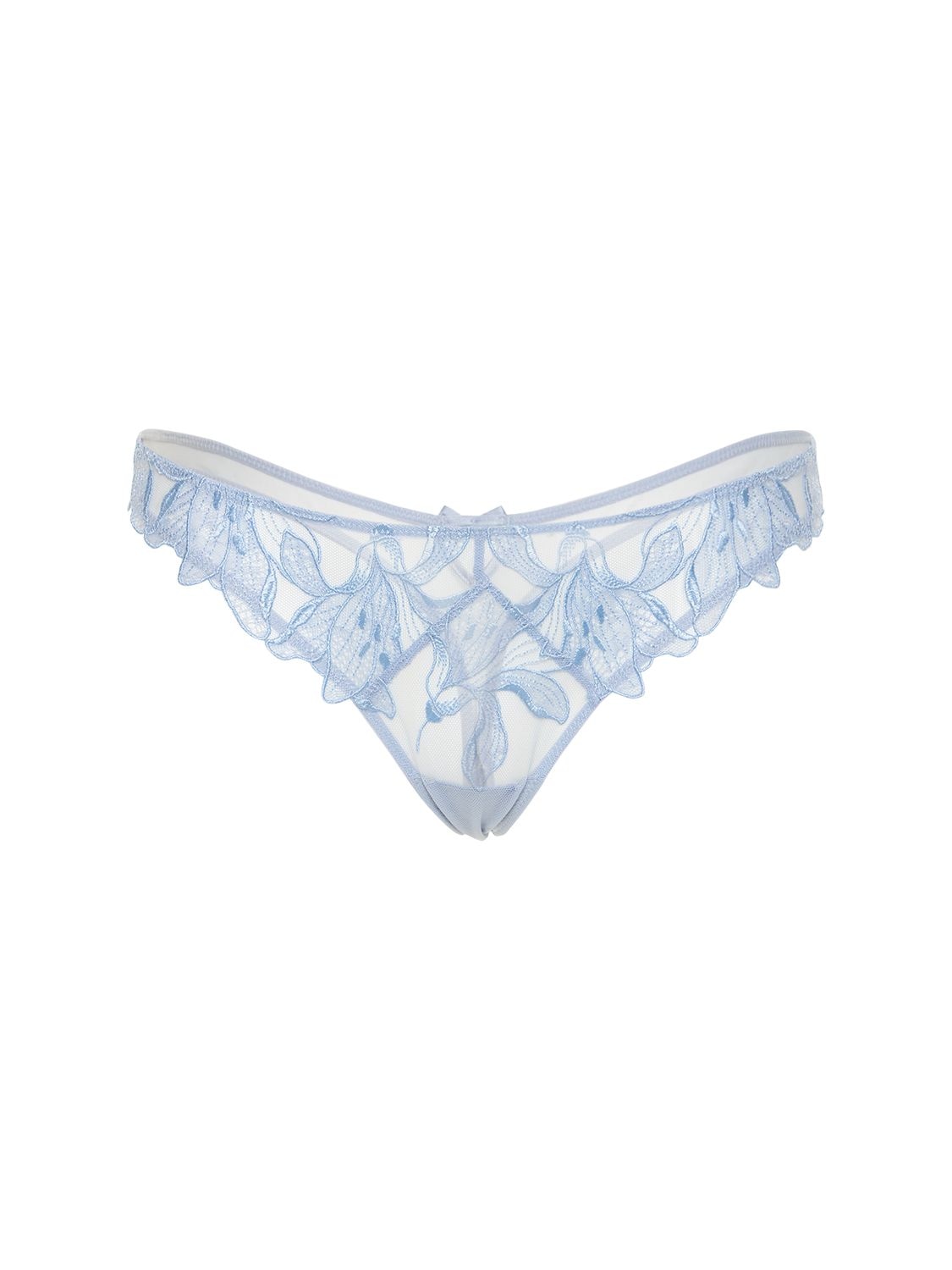 Fleur Du Mal Lily Embroidered Lace Hipster Thong In Pastel Sky | ModeSens