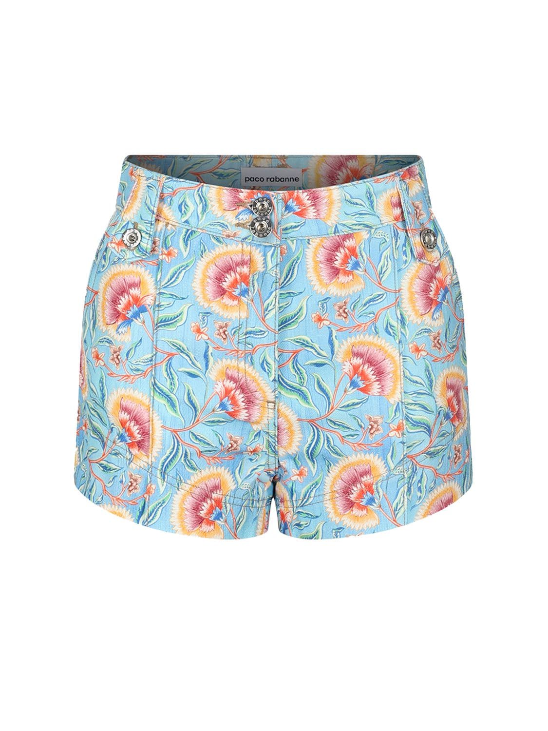 RABANNE INDIAN FLOWER PRINT COTTON DENIM SHORTS