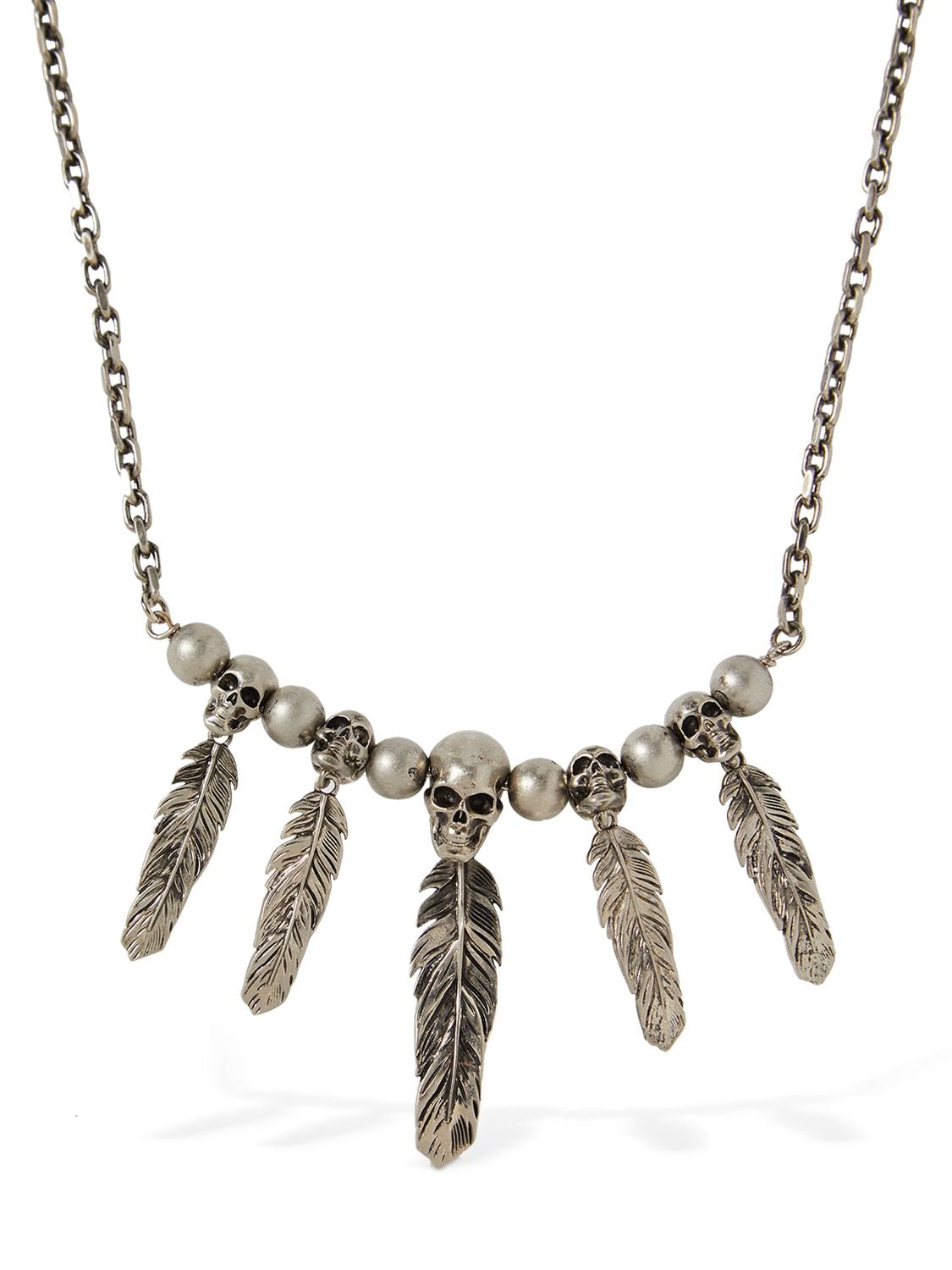 DSQUARED2 Skull & Feather Charm Long Necklace
