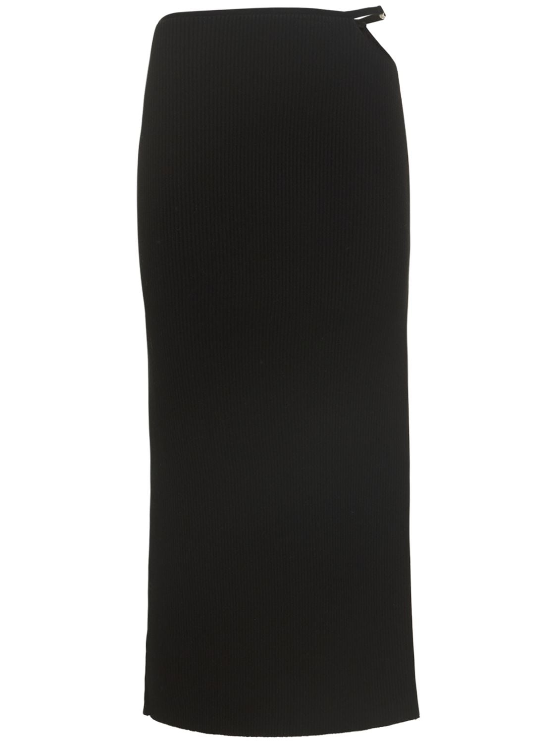 Mach & Mach Stretch Ribbed Knit Cutout Midi Skirt In Black | ModeSens