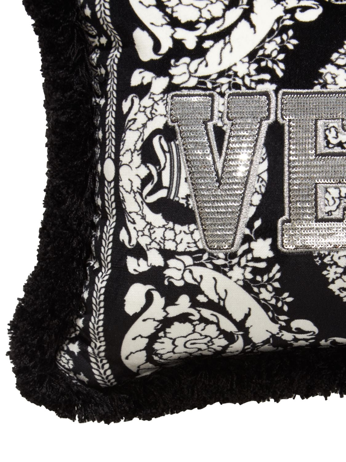 Shop Versace Barocco Foulard Cushion In Nero-bianco