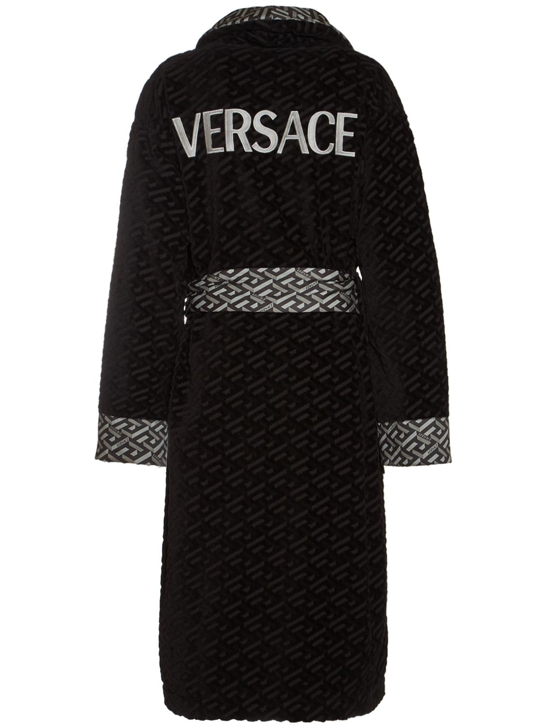 Shop Versace Greca Signature Bathrobe In Black