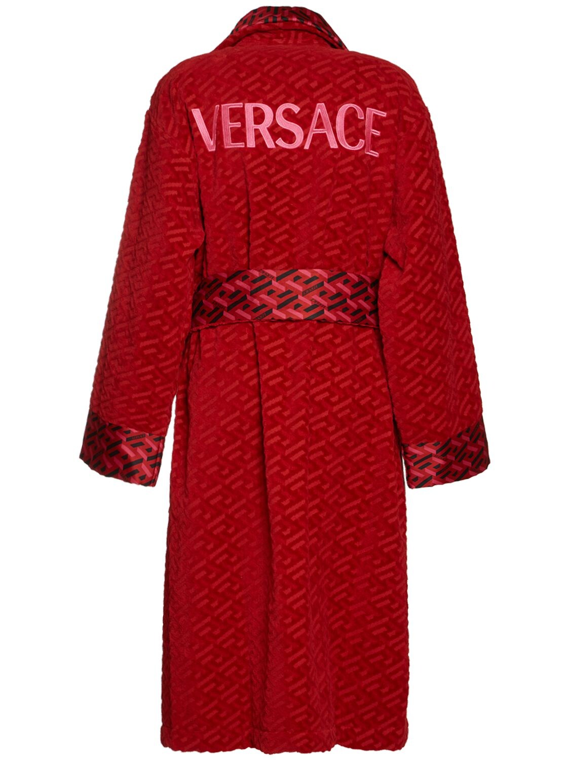 Shop Versace Greca Signature Bathrobe In Parade Red