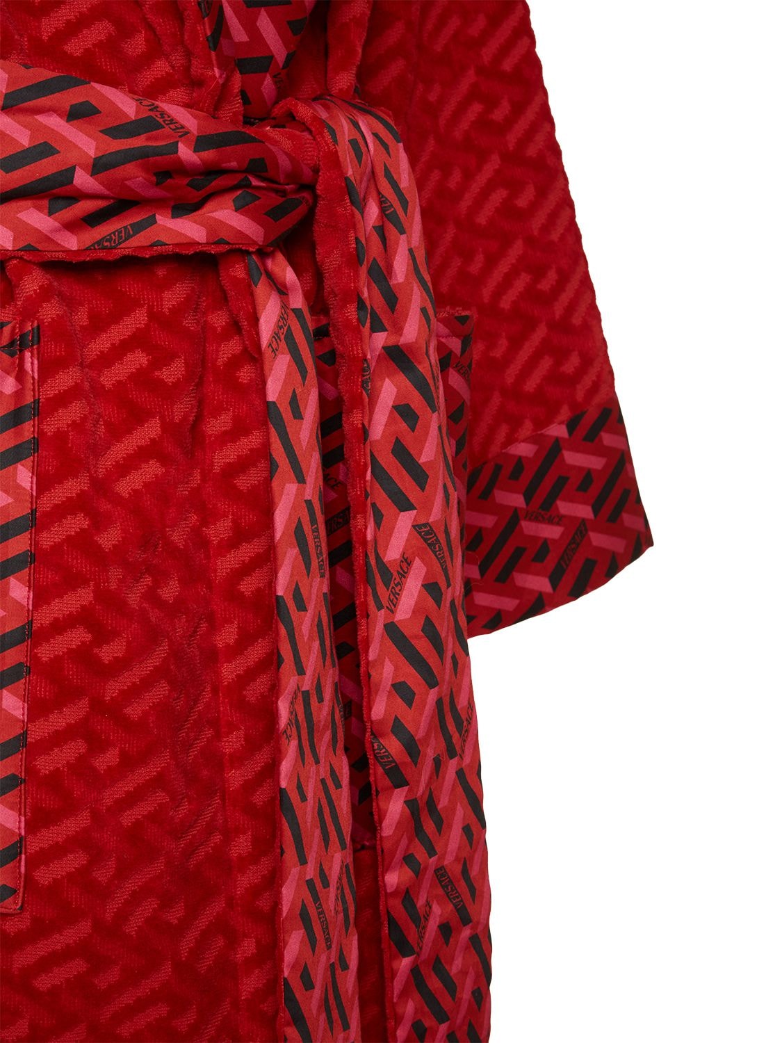 Shop Versace Greca Signature Bathrobe In Parade Red