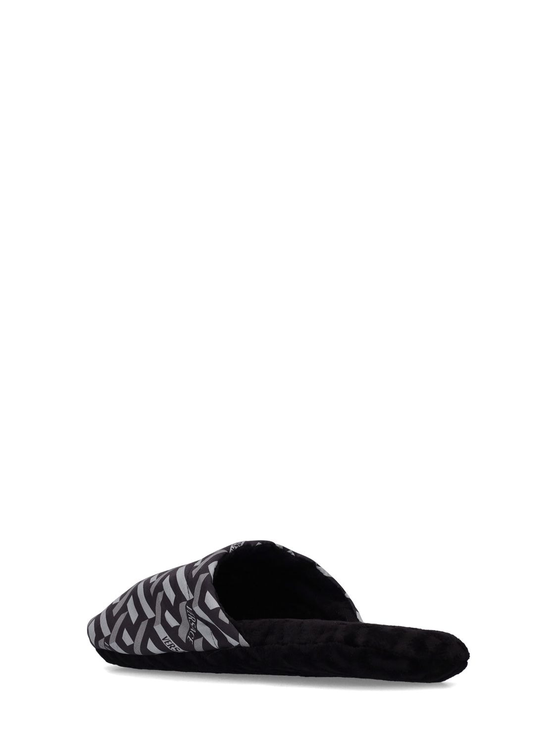 Shop Versace Greca Signature Slippers In Black-grey