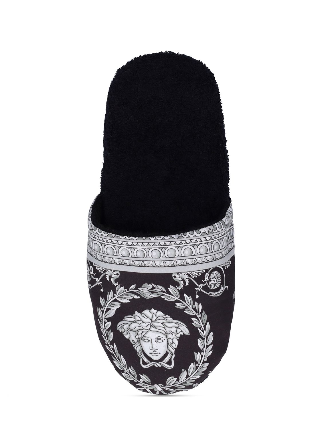 Shop Versace Cotton Slippers In Black