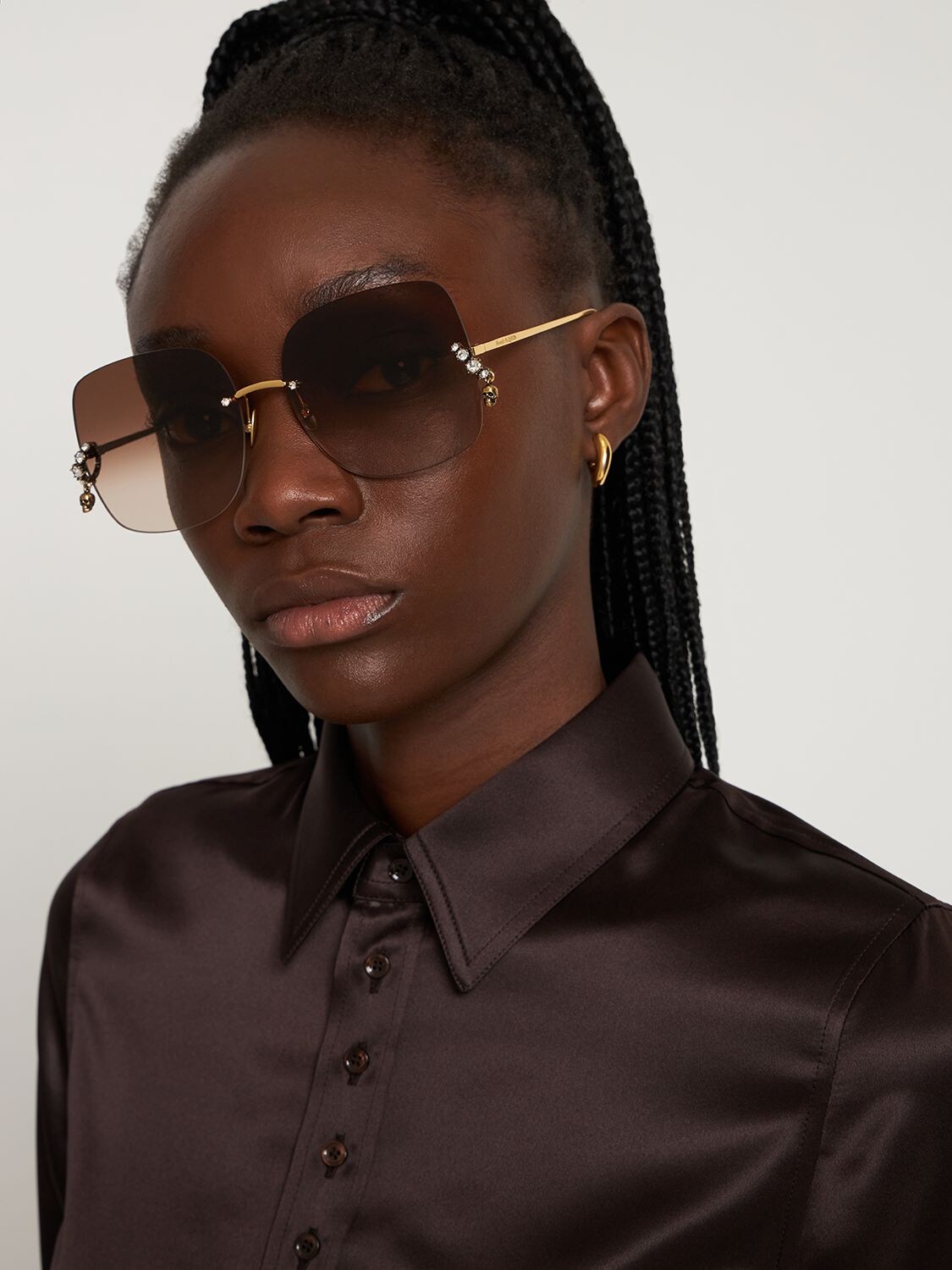 Shop Alexander Mcqueen Am0390s Jeweled Metal Sunglasses In Gold