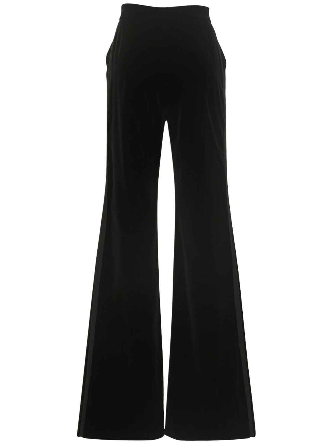 Shop Costarellos Cotton Velvet Mid Rise Straight Pants In Black