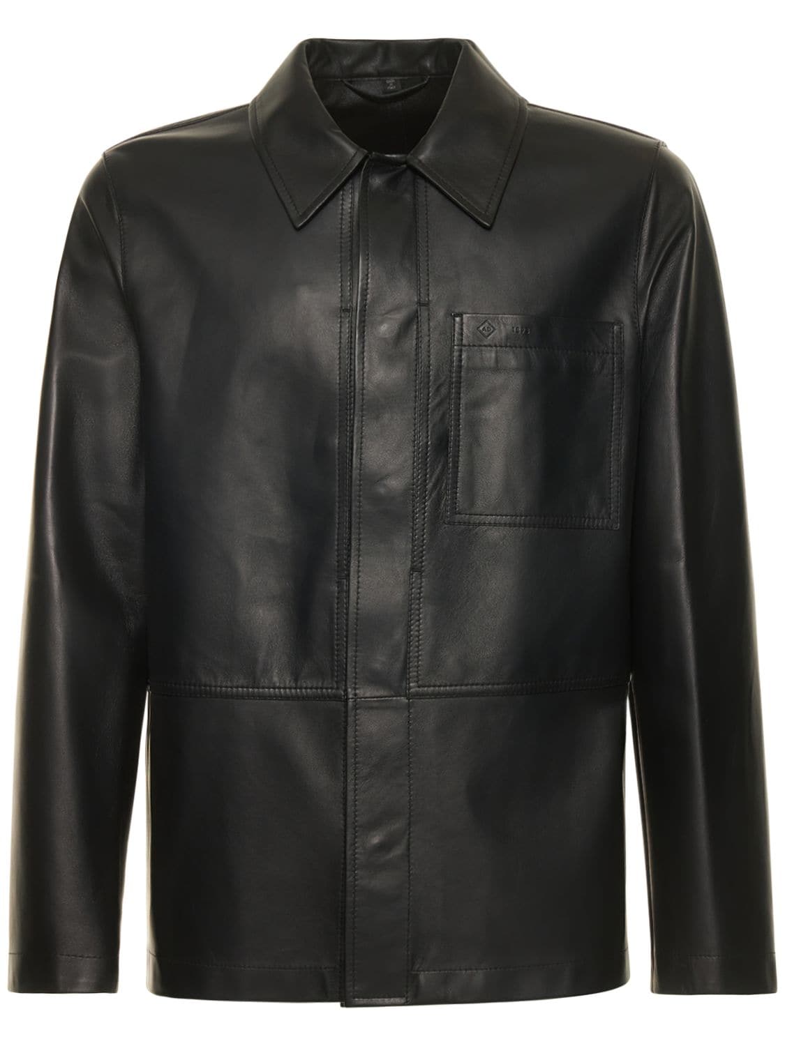 Dunhill Leather Patch Shirt Jacket In Black