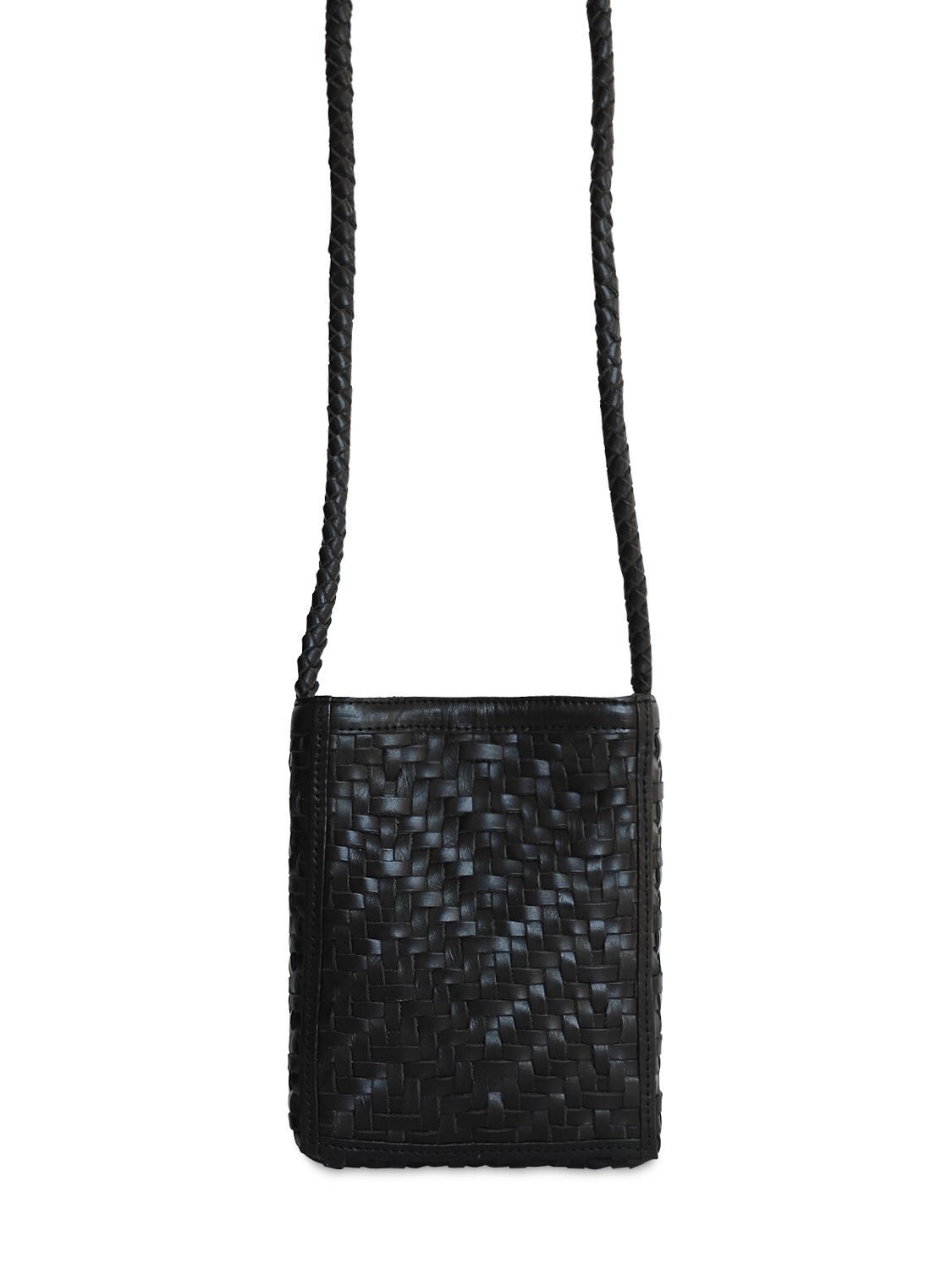Bembien Porta Handwoven Leather Shoulder Bag In Black