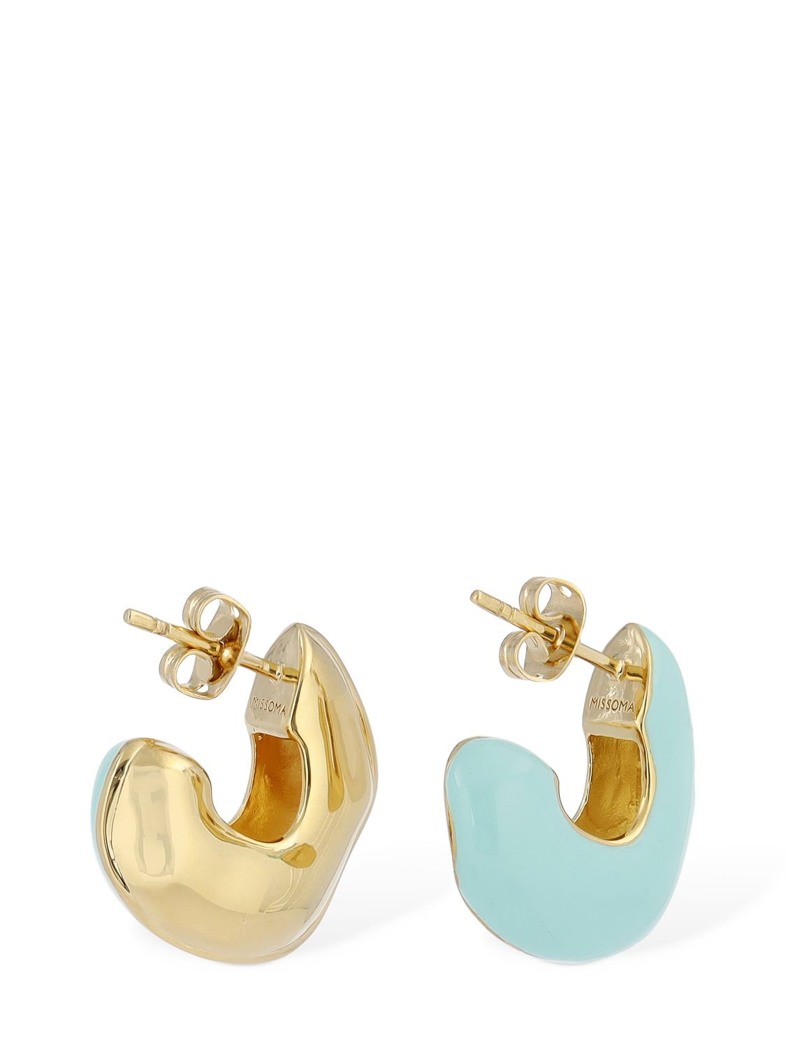 Missoma Squiggle Chubby Two Tone Enamel Earrings In Aqua,gold