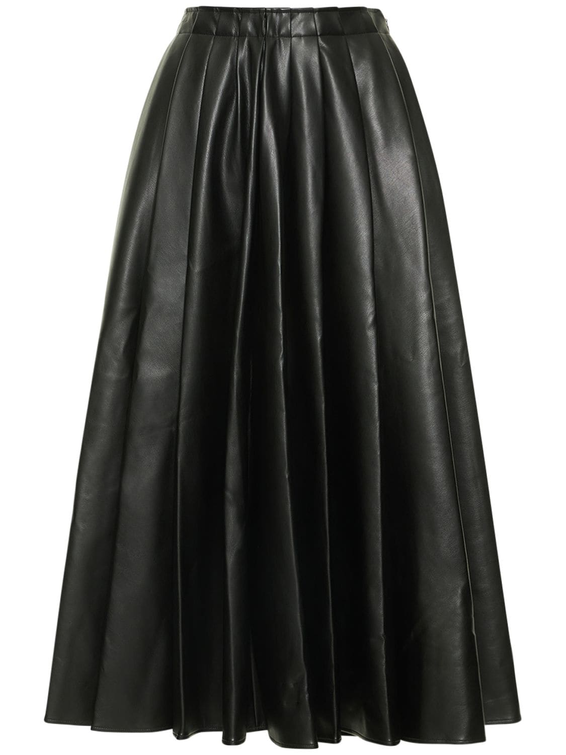 DEVEAUX Sienna Pleated Faux Leather Midi Skirt