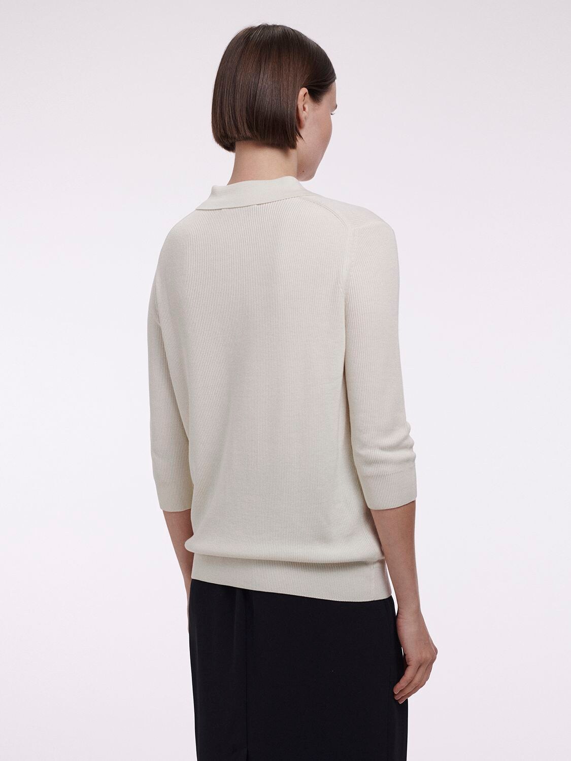 Co 3/4 Sleeve Silk Knit Polo Sweater In Ivory | ModeSens