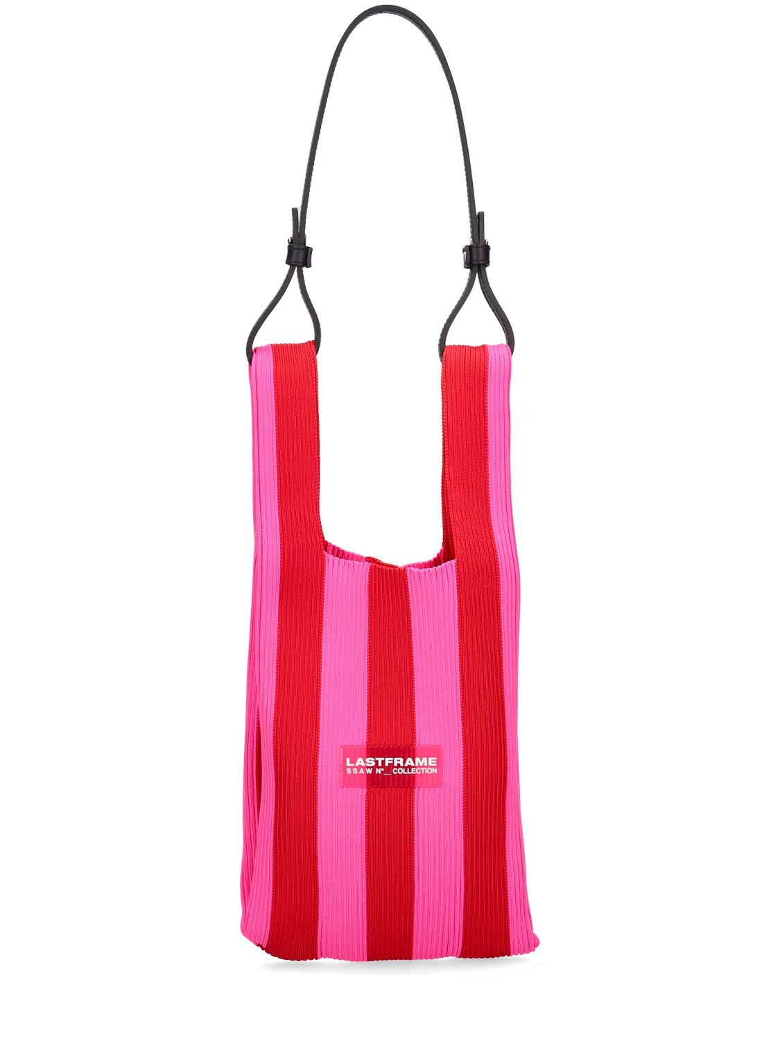 Lastframe Small Stripe Market Bag W/ Leather Strap In Neon Pink