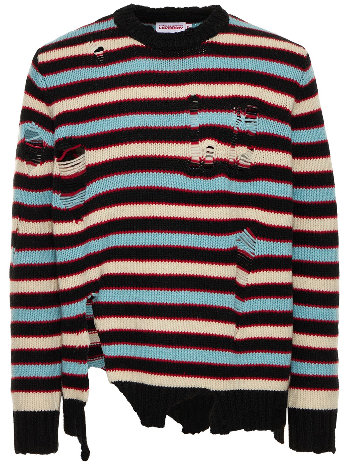 CHARLES JEFFREY LOVERBOY STRIPED WOOL & NYLON KNIT SWEATER