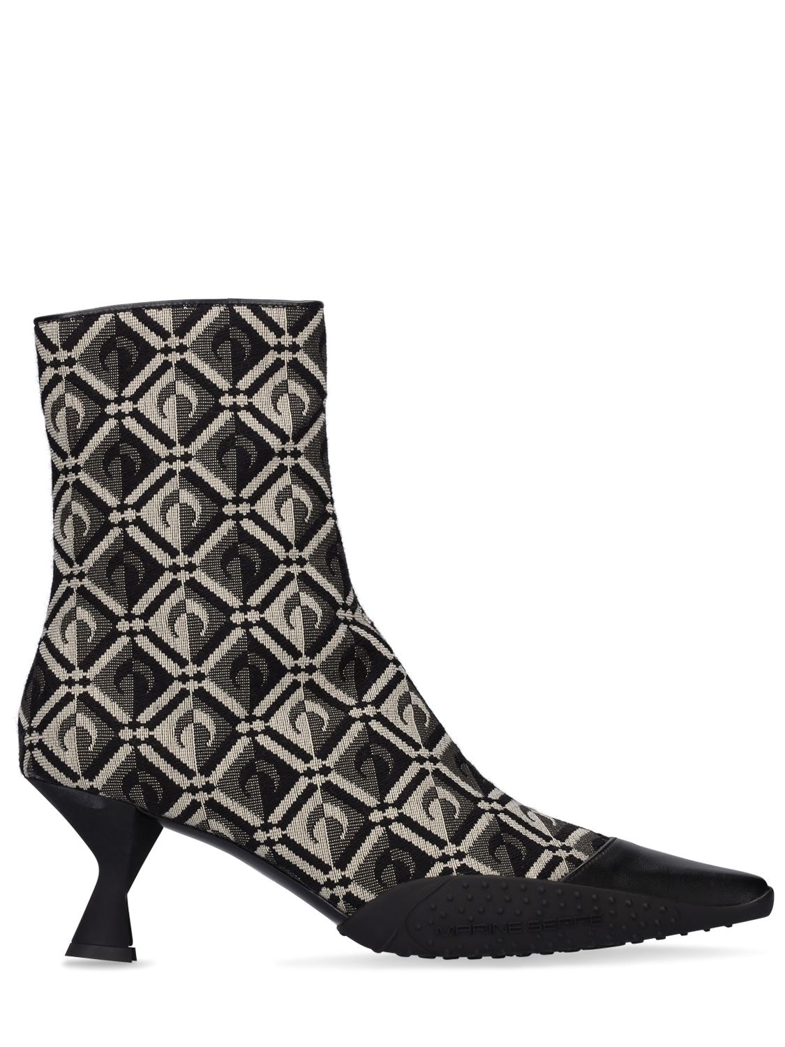70mm Cotton & Faux Leather Ankle Boots