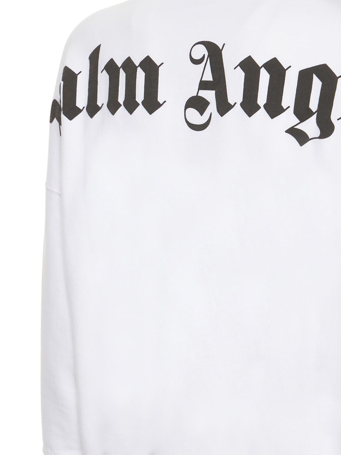 Shop Palm Angels Logo Print Cotton Jersey Hoodie In White,black