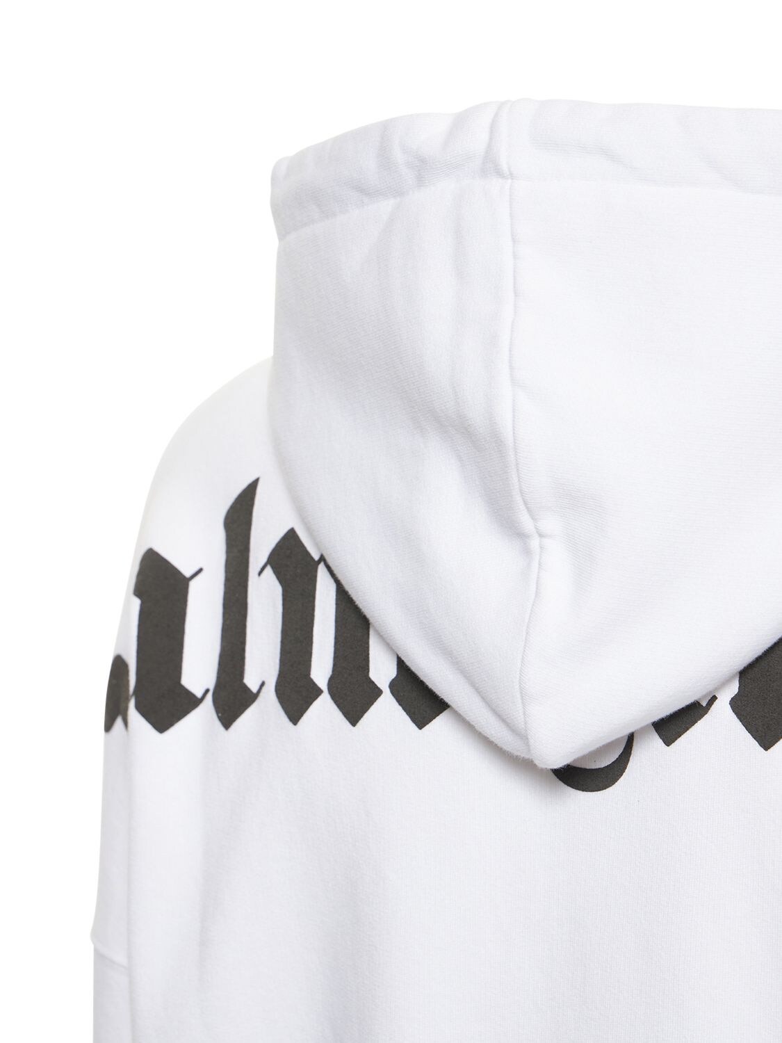 Shop Palm Angels Logo Print Cotton Jersey Hoodie In White,black