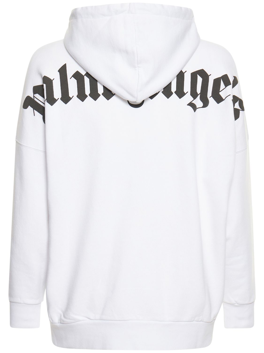 Palm Angels Logo Print Cotton Jersey Hoodie In White,black
