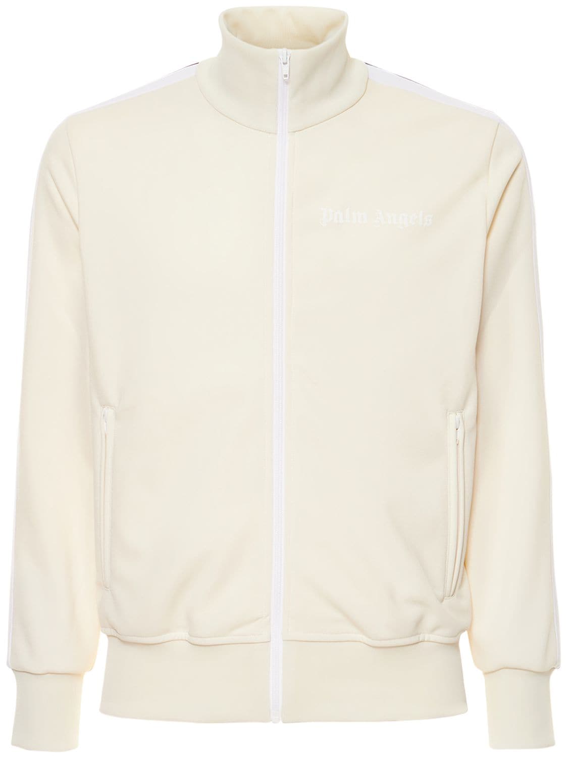 Palm Angels Logo Print Tech Jersey Track Jacket In Off White,white